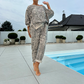 Damen-Set aus Oberteil und Hose mit Leopardenmuster