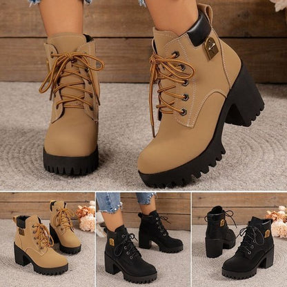 🔥【35-42】 👢✨2025 Neuheit für diesen Herbst: Stiefeletten mit dicken Absätzen und Keilabsätzen – Retro-Modell mit Schnürsenkeln für Damen